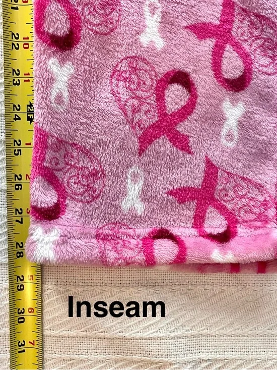 Pink Ribbon Plush Lounge Pants with Bow Waist Breast Cancer Awareness - Picture 5 of 6